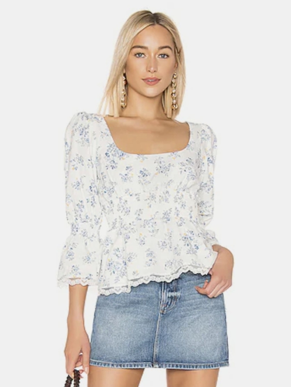 LPA Ester Top Square Neck Floral Linen‎ Cotton